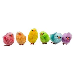 Vintage Chenille Baby Chicks Easter Crafts Colorful Rainbow Lot Of 6 Read